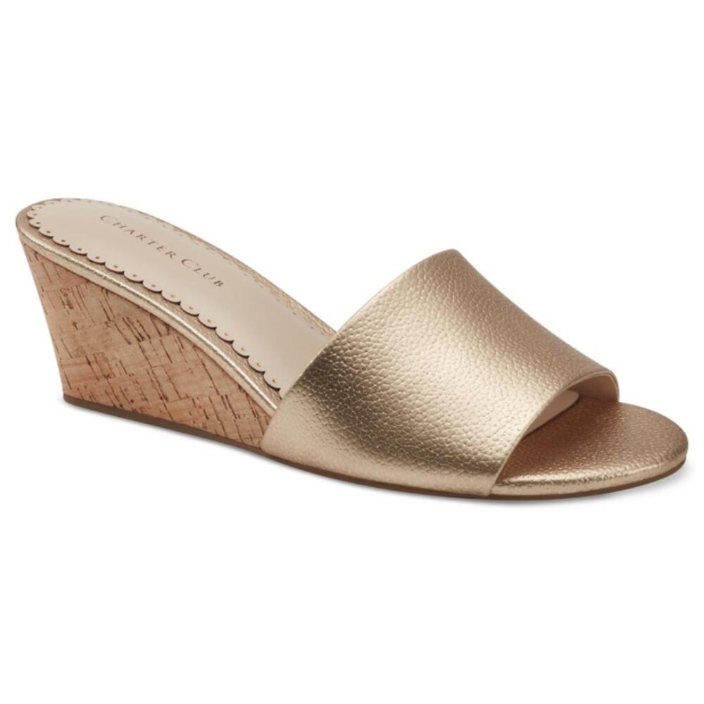 NIB Charter Club Nallahh Wedge Sandals Women's Champagne Metallic SZ 10 - Picture 1 of 4
